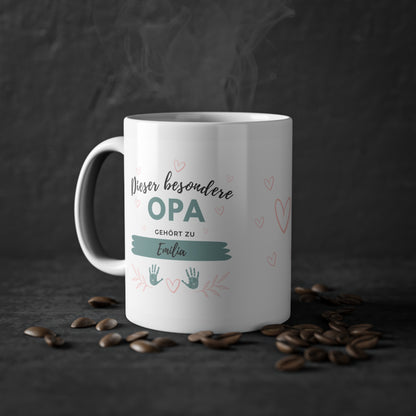Opa Tasse mit Enkel-Namen, Herzen 🧡 und Handabdrücken