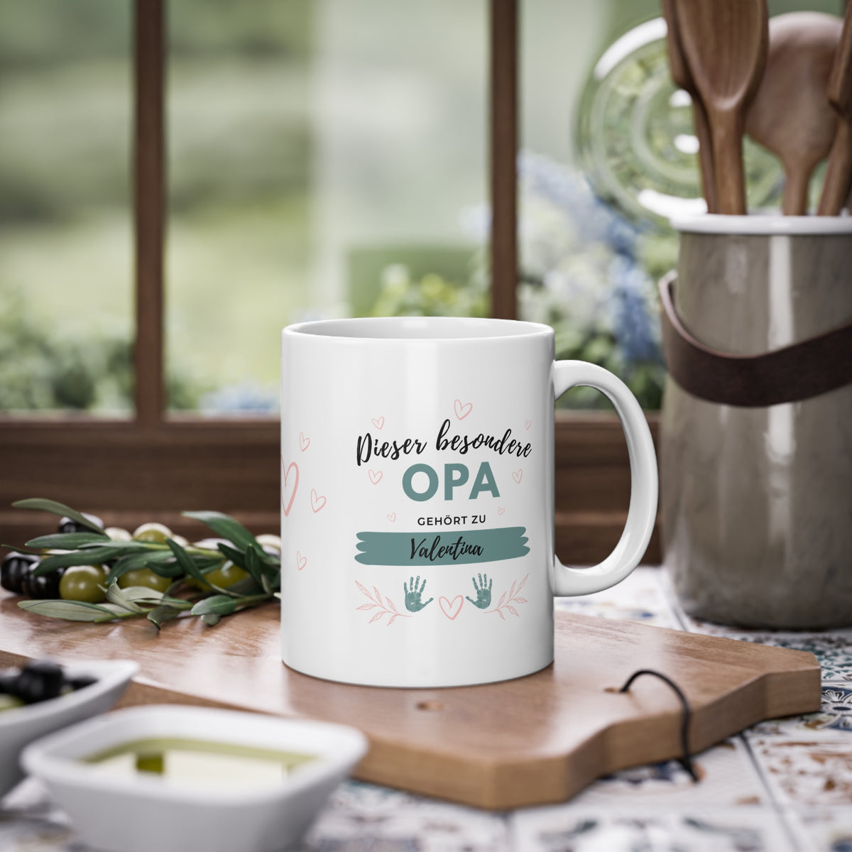 Opa Tasse mit Enkel-Namen, Herzen 🧡 und Handabdrücken