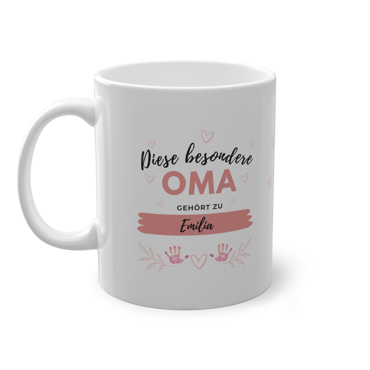 Oma Tasse mit Enkel-Namen, Herzen 🧡 und Handabdrücken