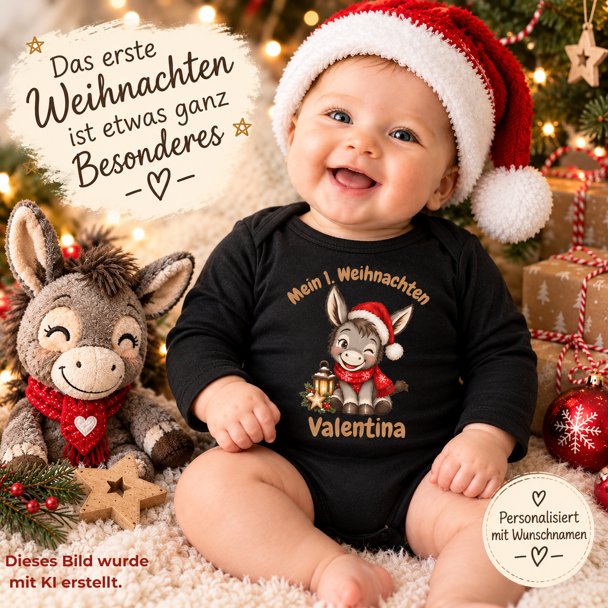 Mein 1. Weihnachten mit Namen personalisierter Babybody  | Babyesel Geschenk