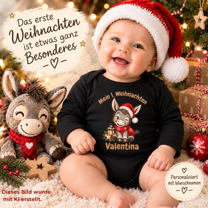 Mein 1. Weihnachten mit Namen personalisierter Babybody  | Babyesel Geschenk